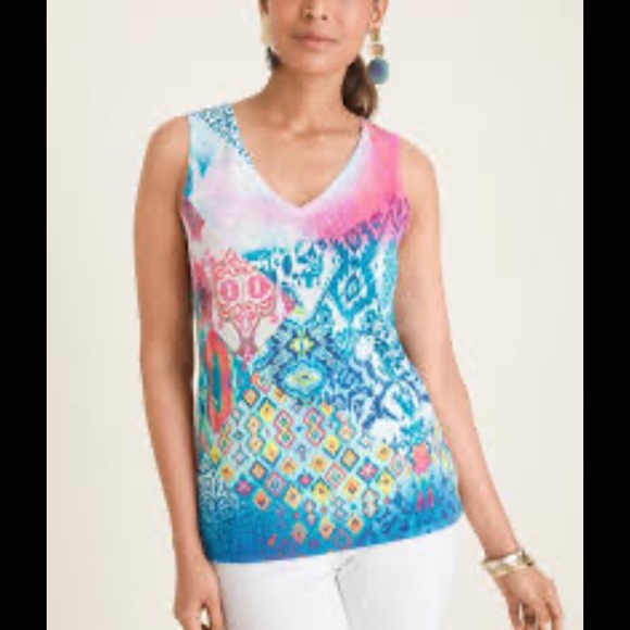 Chico's Ikat Sleeveless Light Knit Abstract  Tank Size XL 3 - Picture 2 of 7